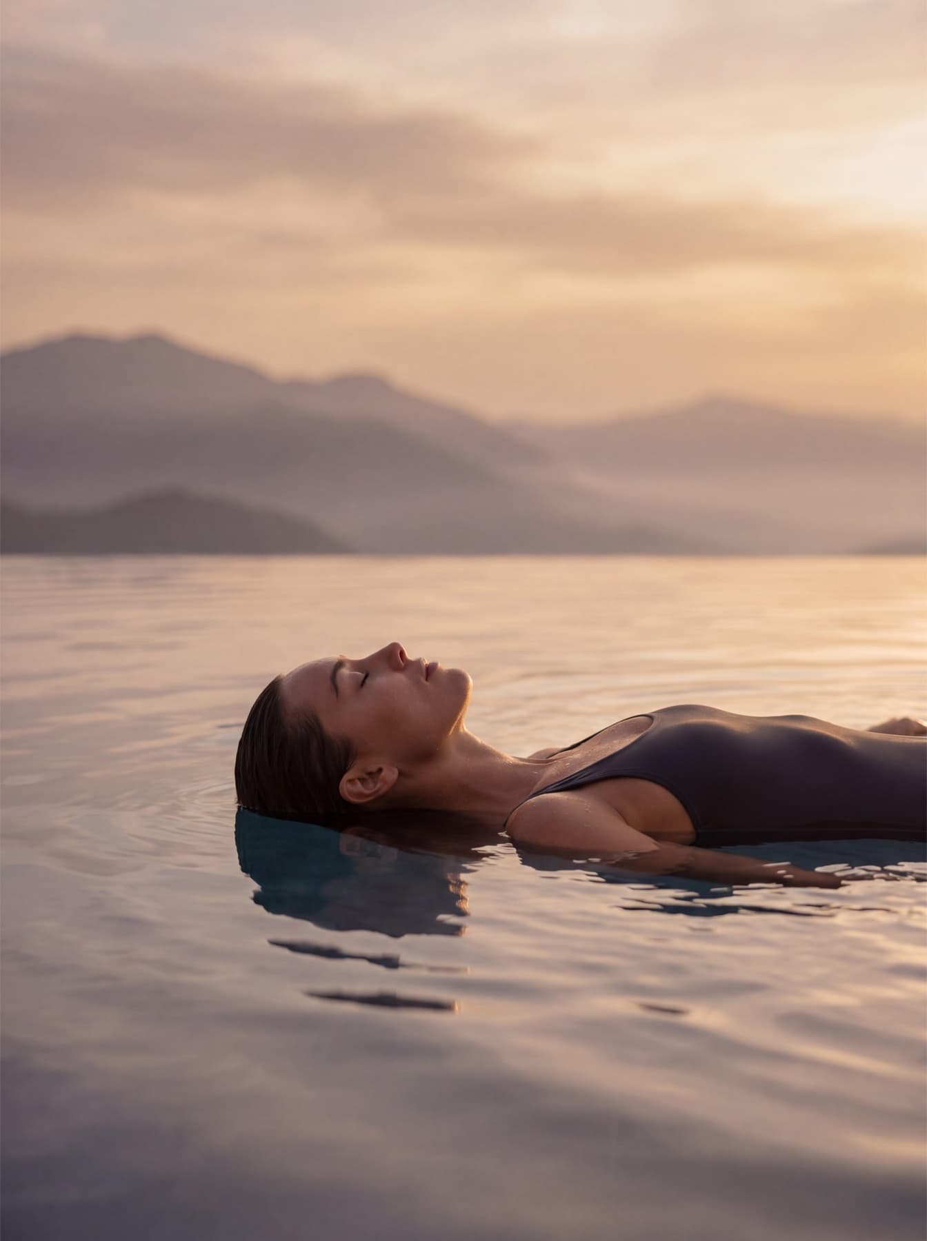 A calm floating practice at sunset